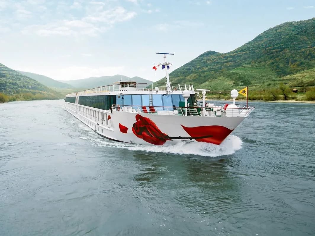 A-ROSA Flussschiff in einer Flusslandschaft